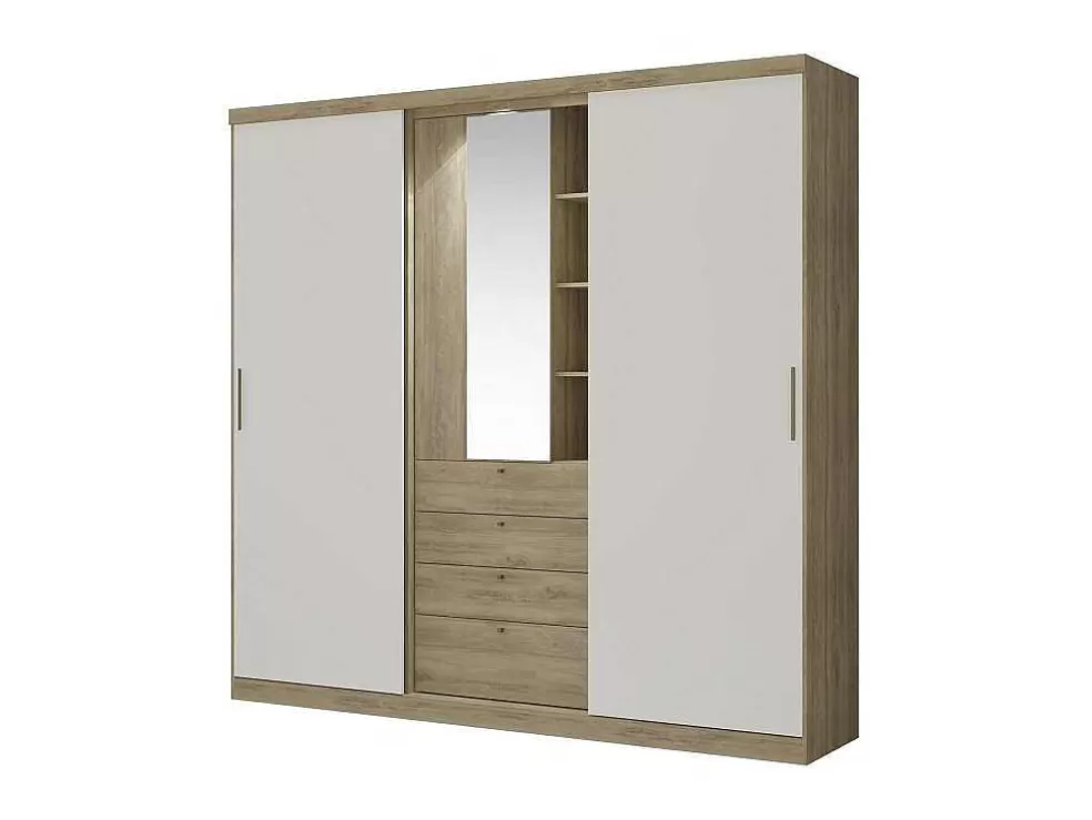 Vente-unique Armário Bodil - Portas Deslizantes - Espelho E Gavetas - C240 Cm - Carvalho E Marfim* Armário E Roupeiro
