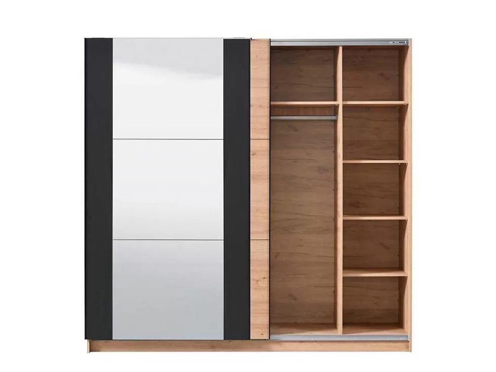 Vente-unique Armário Com 2 Portas De Correr E Espelho C.217 Cm Carvalho E Preto - Philadelphie* Armário E Roupeiro