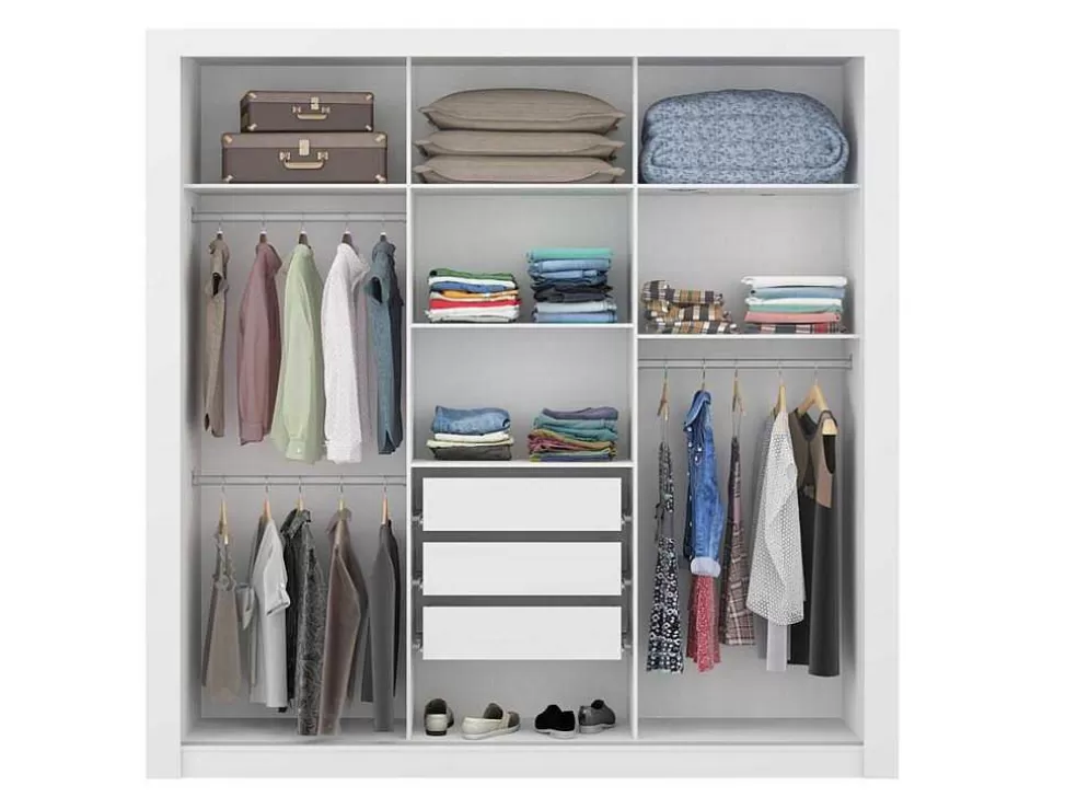 Vente-unique Armário Com Espelho Roxane - 3 Portas De Correr - C. 220 Cm - Branco* Armário E Roupeiro