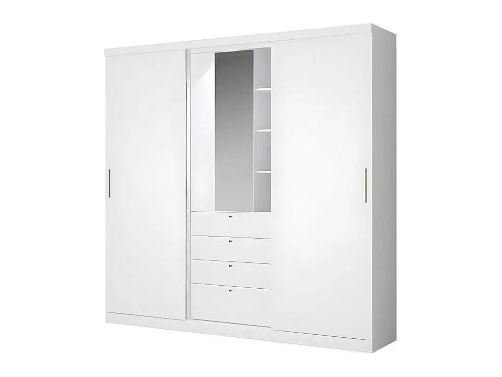 Vente-unique Armário Com Portas Deslizantes Espelho E Gavetas C.240Cm Branco - Bodil* Armário E Roupeiro