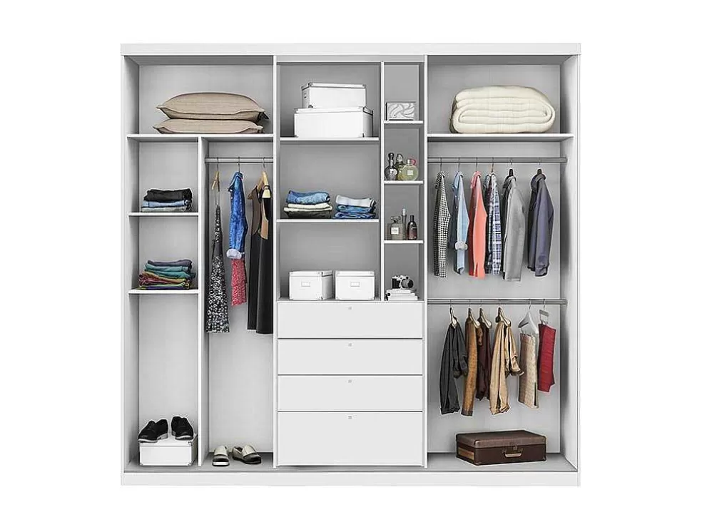 Vente-unique Armário Com Portas Deslizantes Espelho E Gavetas C.240Cm Branco - Bodil* Armário E Roupeiro