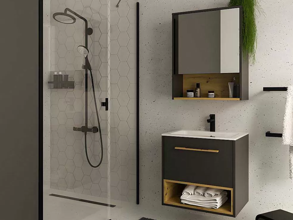 Vente-unique Armário De Parede De Casa De Banho Cor Antracite De 60 Cm - Yangra* Móvel De Parede Para Casa De Banho