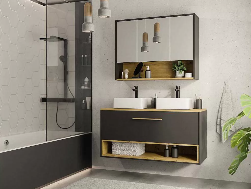 Vente-unique Armário De Parede De Casa De Banho Cor Antracite De 100 Cm - Yangra* Móvel De Parede Para Casa De Banho