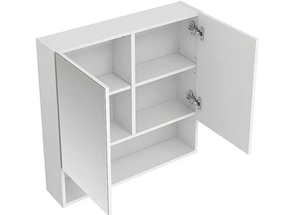 Vente-unique Armário De Parede Para Casa De Banho Com Espelho E Nicho Cor Branco - Zumpa* Móvel De Parede Para Casa De Banho