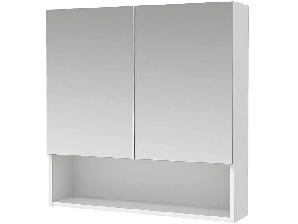 Vente-unique Armário De Parede Para Casa De Banho Com Espelho E Nicho Cor Branco - Zumpa* Móvel De Parede Para Casa De Banho