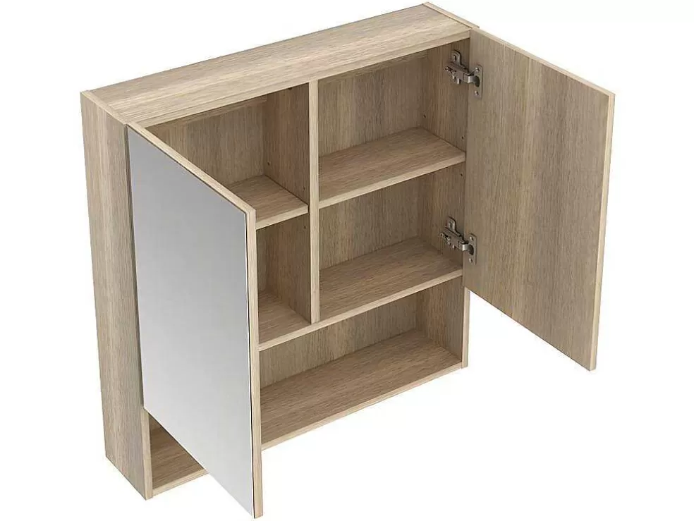 Vente-unique Armário De Parede Para Casa De Banho Com Espelho E Nicho Cor Carvalho - Zumpa* Móvel De Parede Para Casa De Banho