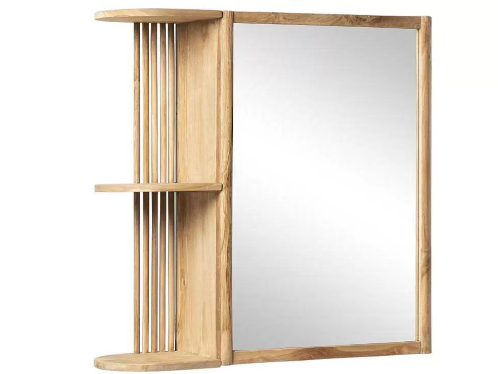OZAIA Armário De Parede Para Casa De Banho Em Teca Com Espelho E Nichos Cor Natural - Cimahi* Móvel De Parede Para Casa De Banho
