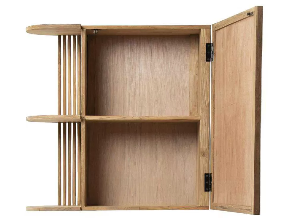 OZAIA Armário De Parede Para Casa De Banho Em Teca Com Espelho E Nichos Cor Natural - Cimahi* Móvel De Parede Para Casa De Banho