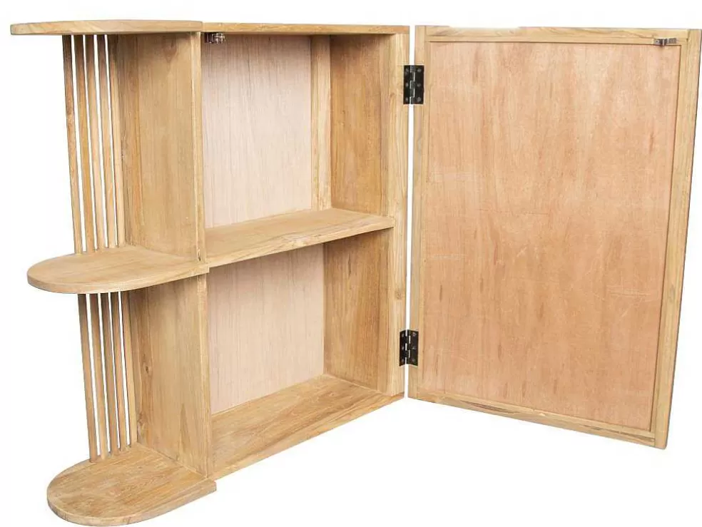 OZAIA Armário De Parede Para Casa De Banho Em Teca Com Espelho E Nichos Cor Natural - Cimahi* Móvel De Parede Para Casa De Banho