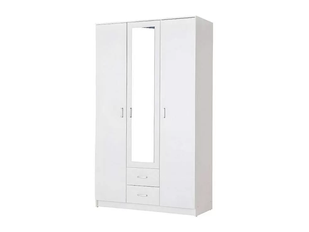 Vente-unique Armário Olessia - 3 Portas & 2 Gavetas - Com Espelho - C120 Cm - Branco* Armário E Roupeiro