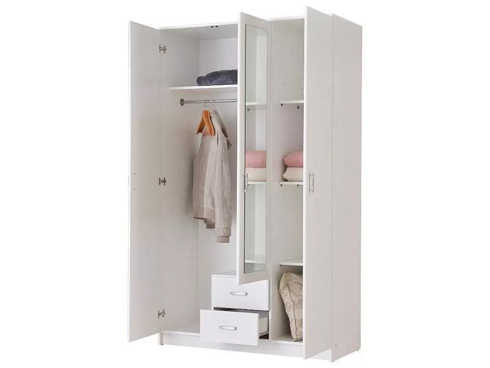 Vente-unique Armário Olessia - 3 Portas & 2 Gavetas - Com Espelho - C120 Cm - Branco* Armário E Roupeiro