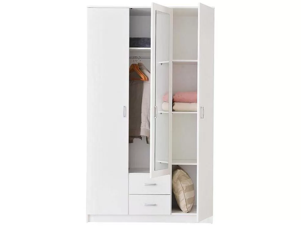 Vente-unique Armário Olessia - 3 Portas & 2 Gavetas - Com Espelho - C120 Cm - Branco* Armário E Roupeiro