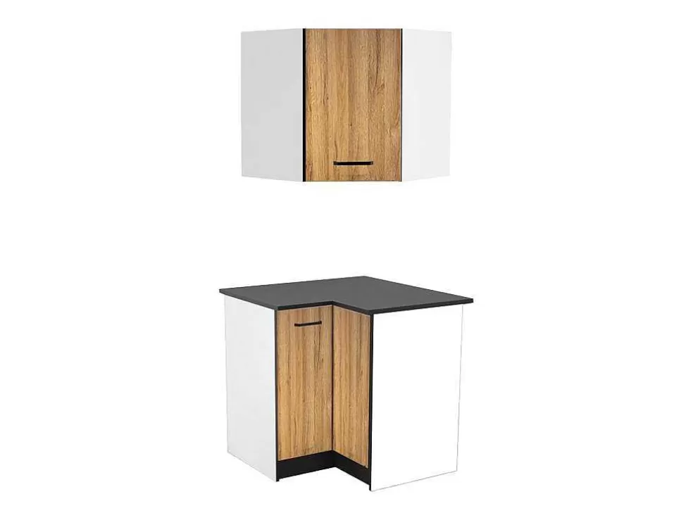 Vente-unique Armários De Canto De Cozinha, 1 Móvel Baixo E 1 Móvel Alto, 2 Portas Cor Natural E Preto - Trattoria* Móvel De Cozinha
