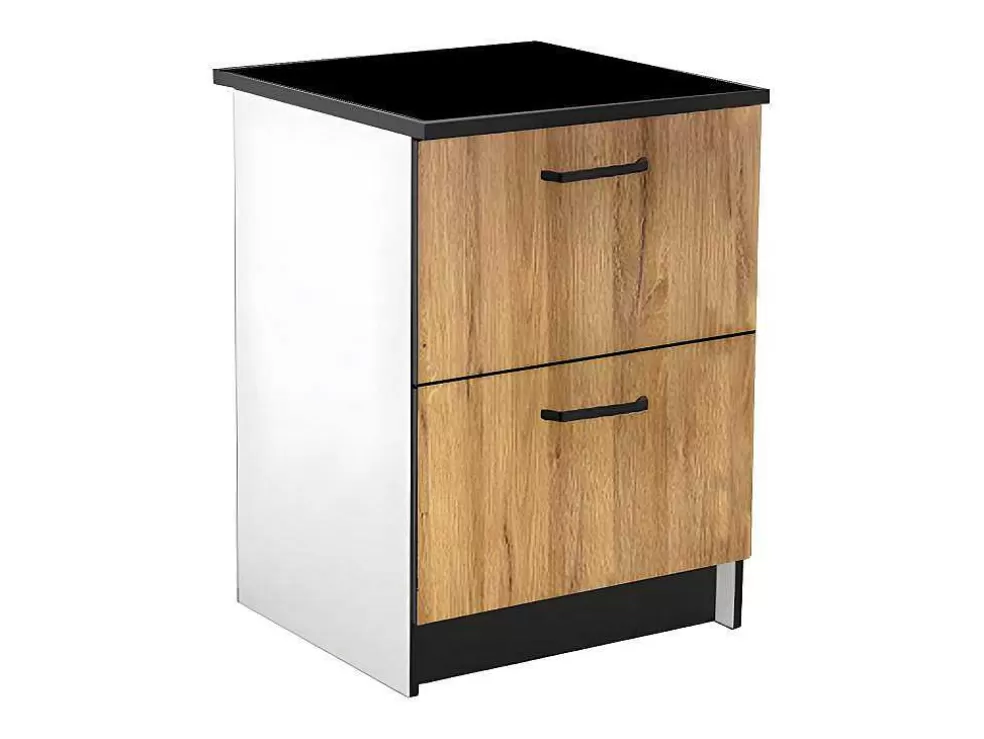 Vente-unique Armários De Cozinha, 1 Móvel Baixo E 1 Móvel Alto, 2 Gavetas E 1 Porta Cor Natural E Preto - Trattoria* Móvel De Cozinha
