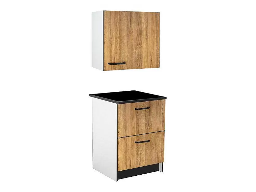 Vente-unique Armários De Cozinha, 1 Móvel Baixo E 1 Móvel Alto, 2 Gavetas E 1 Porta Cor Natural E Preto - Trattoria* Móvel De Cozinha