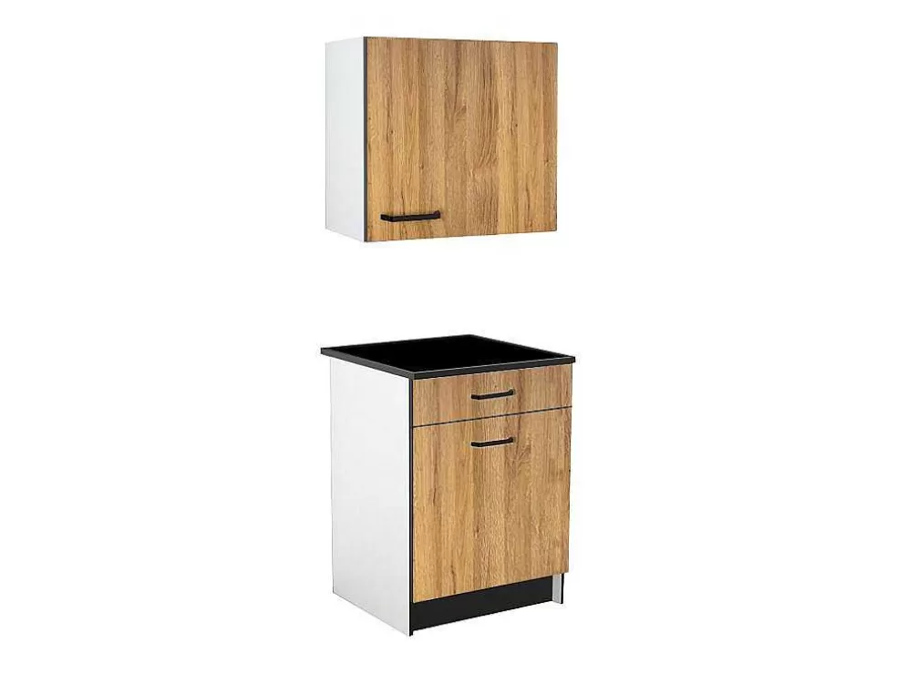 Vente-unique Armários De Cozinha, 1 Móvel Baixo E 1 Móvel Alto, 2 Portas E 1 Gaveta Cor Natural E Preto - Trattoria* Móvel De Cozinha