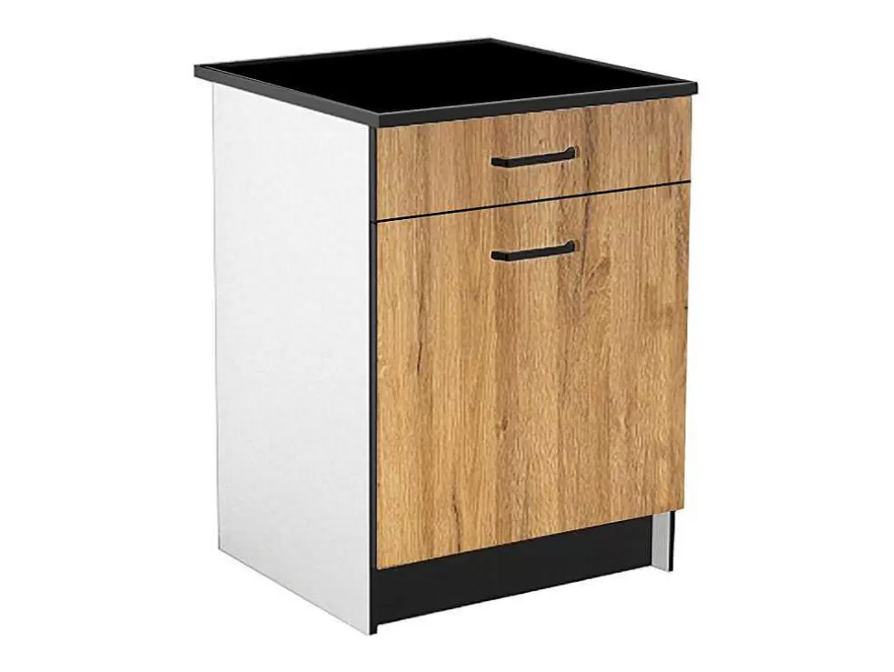 Vente-unique Armários De Cozinha, 1 Móvel Baixo E 1 Móvel Alto, 2 Portas E 1 Gaveta Cor Natural E Preto - Trattoria* Móvel De Cozinha