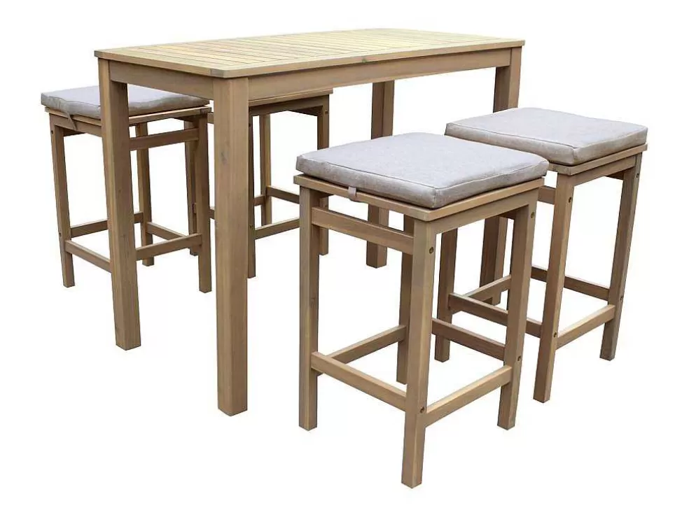 Happy Garden Aruba Mesa De Pe De 4 Lugares Em Acacia - Almofadas De Areia* Conjunto Mesa E Cadeiras De Jardim