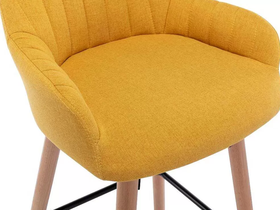 Vente-unique Banco Alto Em Tecido E Pés Em Madeira De Faia Cor Amarelo - Eleana* Bancos De Bar