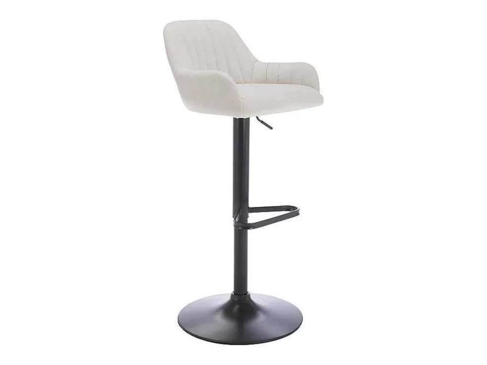 Vente-unique Banco Alto Tecido E Metal Preto, Altura Ajustavel, Cor Creme - Eleana* Bancos De Bar