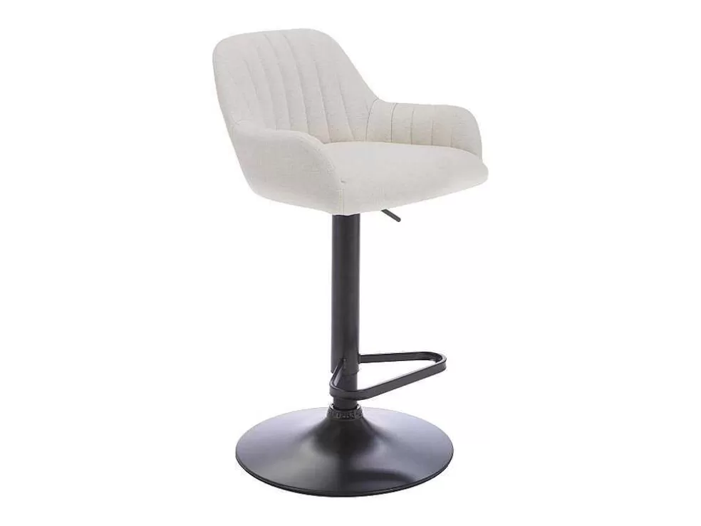 Vente-unique Banco Alto Tecido E Metal Preto, Altura Ajustavel, Cor Creme - Eleana* Bancos De Bar