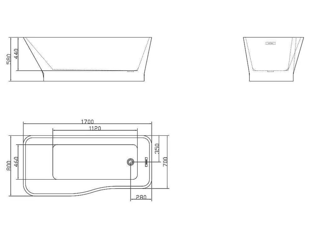 Shower & Design Banheira Clássica Assimetrica 265 L, 170 X 80 X 58 Cm, Acrilico Branco - Scriba* Banheira De Pousar