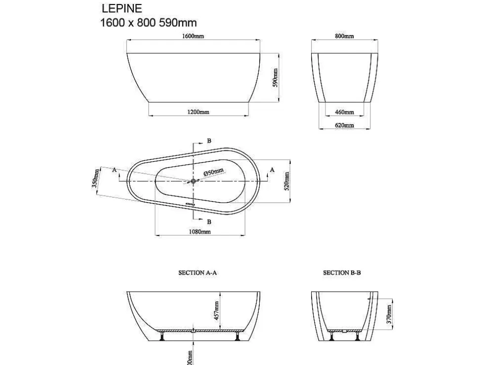 Vente-unique Banheira Clássica Assimetrica De 240 L Dimensoes 160 X 80 X 59 Cm Cor Branco Em Acrilico - Lepine* Banheira De Pousar