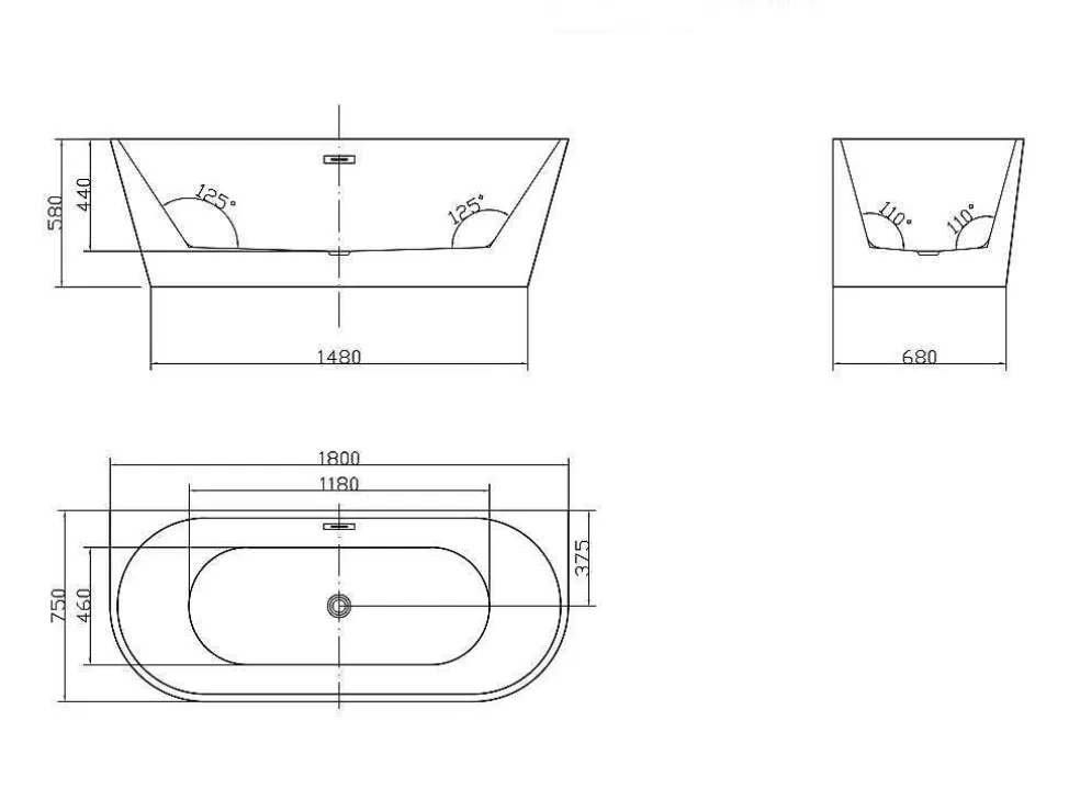 Shower & Design Banheira Clássica De 200 L Dimensoes 150X75X58 Cm Cor Branca - Divina* Banheira De Pousar E Encostar