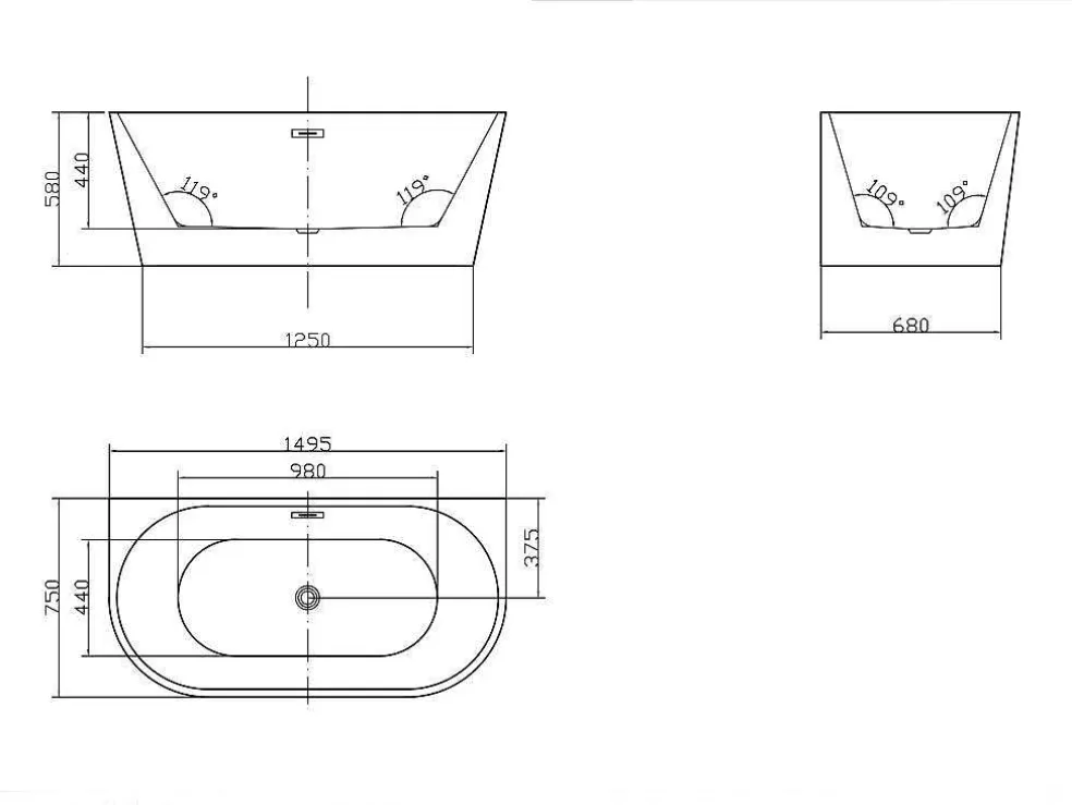 Shower & Design Banheira Clássica De 255 L Dimensoes 180X75X58 Cm Cor Branca - Divina* Banheira De Pousar E Encostar