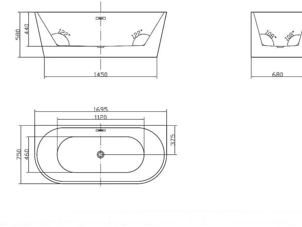 Shower & Design Banheira Clássica De 245 L Dimensoes 170X75X58 Cm Cor Preta - Divina* Banheira De Pousar E Encostar