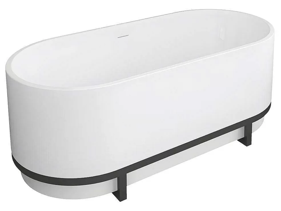 Shower & Design Banheira Clássica Oval Com Decoração Em Metal De 230 L, Dimensoes 160 X 75 X 60 Cm Cor Branco Em Acrilico - Pleco* Banheira De Pousar