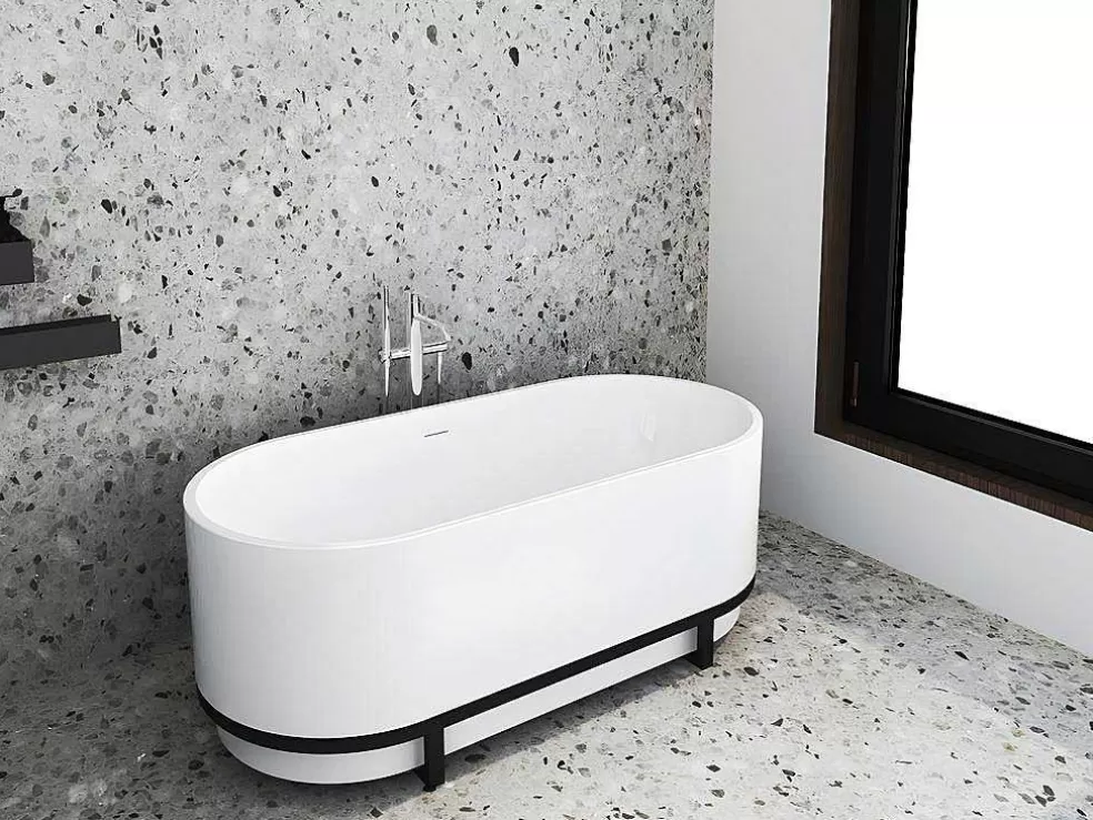 Shower & Design Banheira Clássica Oval Com Decoração Em Metal De 230 L, Dimensoes 160 X 75 X 60 Cm Cor Branco Em Acrilico - Pleco* Banheira De Pousar