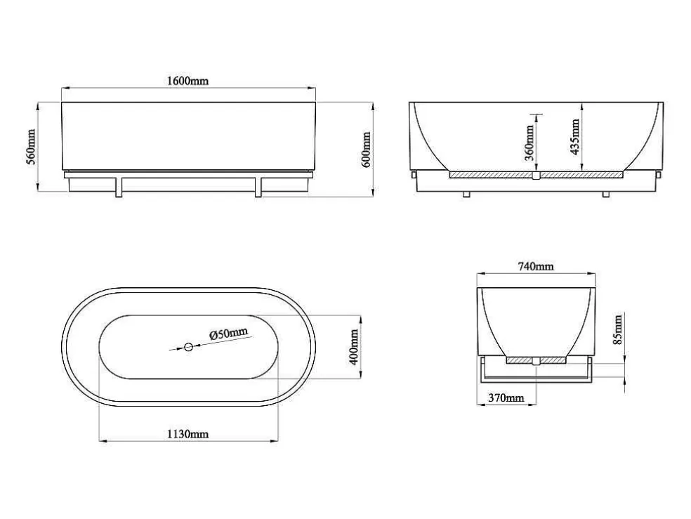 Shower & Design Banheira Clássica Oval Com Decoração Em Metal De 230 L, Dimensoes 160 X 75 X 60 Cm Cor Branco Em Acrilico - Pleco* Banheira De Pousar