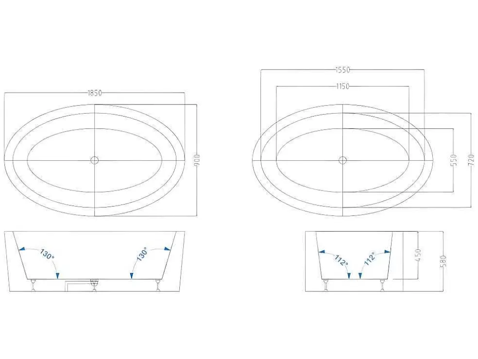 Shower & Design Banheira Clássica Oval De 251 L 185 X 90 X 50 Cm Preta Em Acrilico - Marmati* Banheira De Pousar