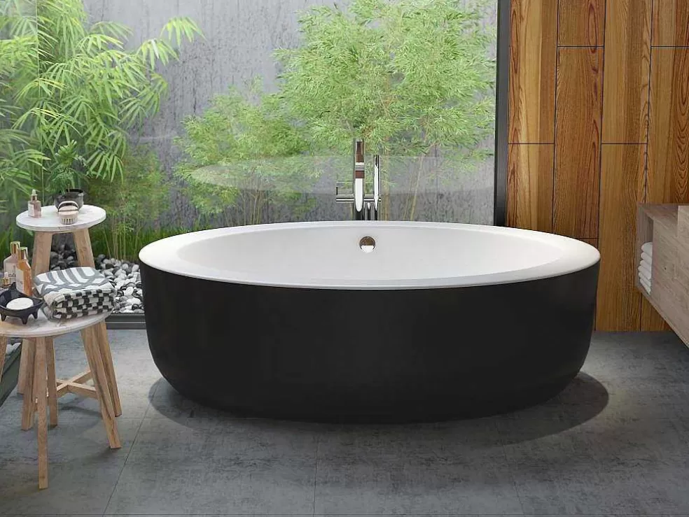 Shower & Design Banheira Clássica Oval De 251 L 185 X 90 X 50 Cm Preta Em Acrilico - Marmati* Banheira De Pousar