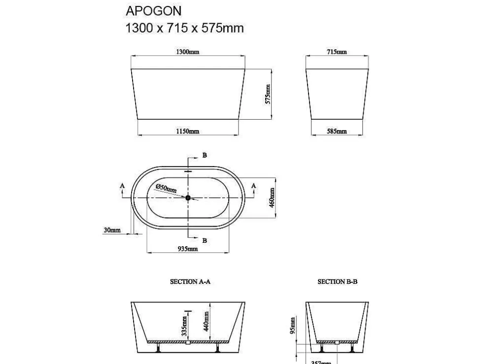 Shower & Design Banheira Clássica Oval De 180 L Dimensoes 130 X 71 X 58 Cm Cor Branco Em Acrilico - Apogon* Banheira De Pousar