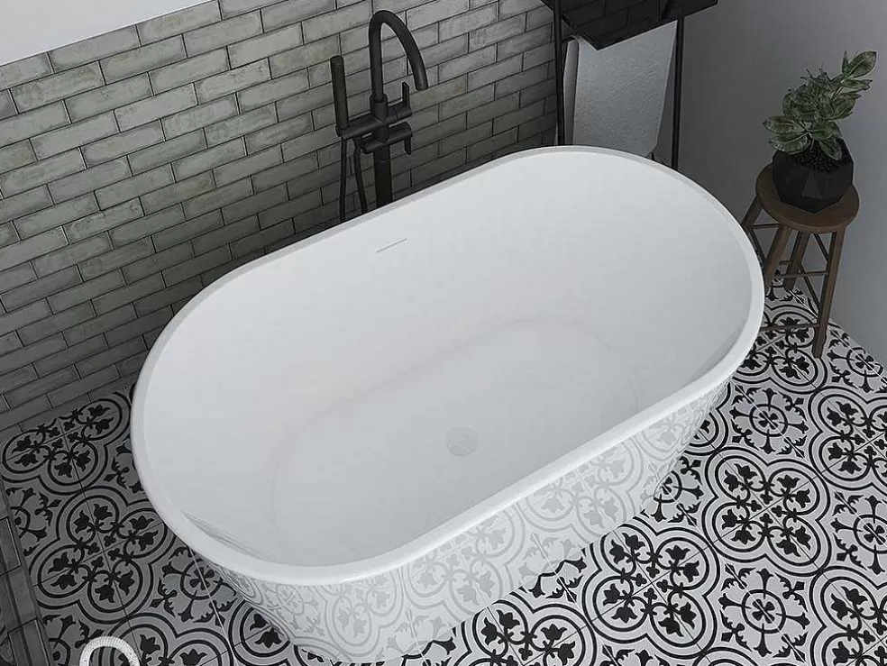 Shower & Design Banheira Clássica Oval De 180 L Dimensoes 130 X 71 X 58 Cm Cor Branco Em Acrilico - Apogon* Banheira De Pousar