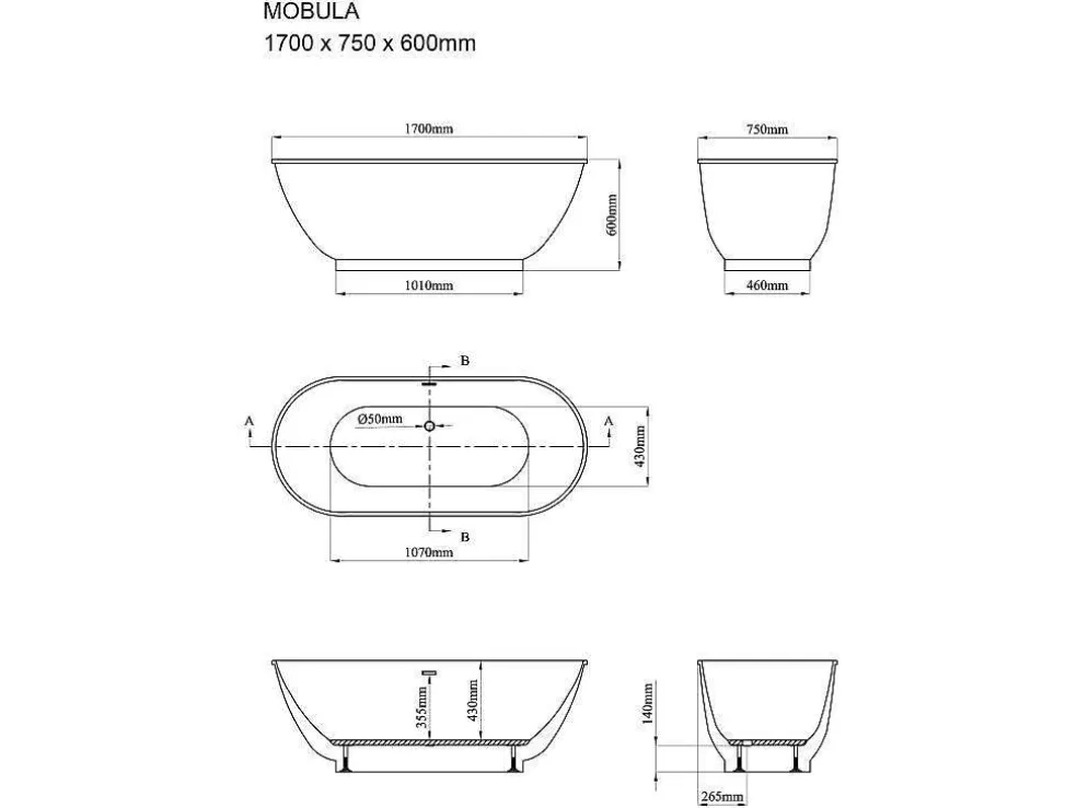 Shower & Design Banheira Clássica Oval De 240 L Dimensoes 170 X 75 X 60 Cm Cor Branco Em Acrilico - Mobula* Banheira De Pousar