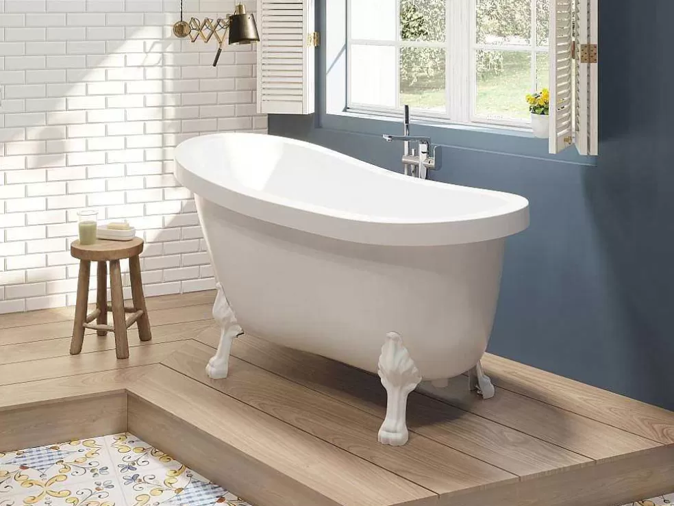 Shower & Design Banheira Clássica Oval Estilo Retro De 171 L Dimensoes 145 X 74 X 77 Cm Com Pés Pata De Leao Brancos - Nisos* Banheira Com Pés