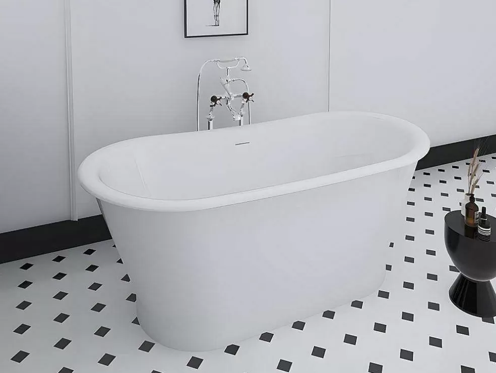 Shower & Design Banheira Clássica Oval Estilo Retro De 180 L, Dimensoes 150 X 74 X 63 Cm Cor Branco Em Acrilico - Pelmato* Banheira De Pousar