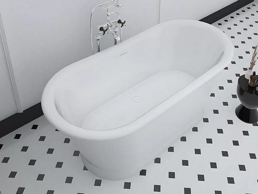 Shower & Design Banheira Clássica Oval Estilo Retro De 180 L, Dimensoes 150 X 74 X 63 Cm Cor Branco Em Acrilico - Pelmato* Banheira De Pousar
