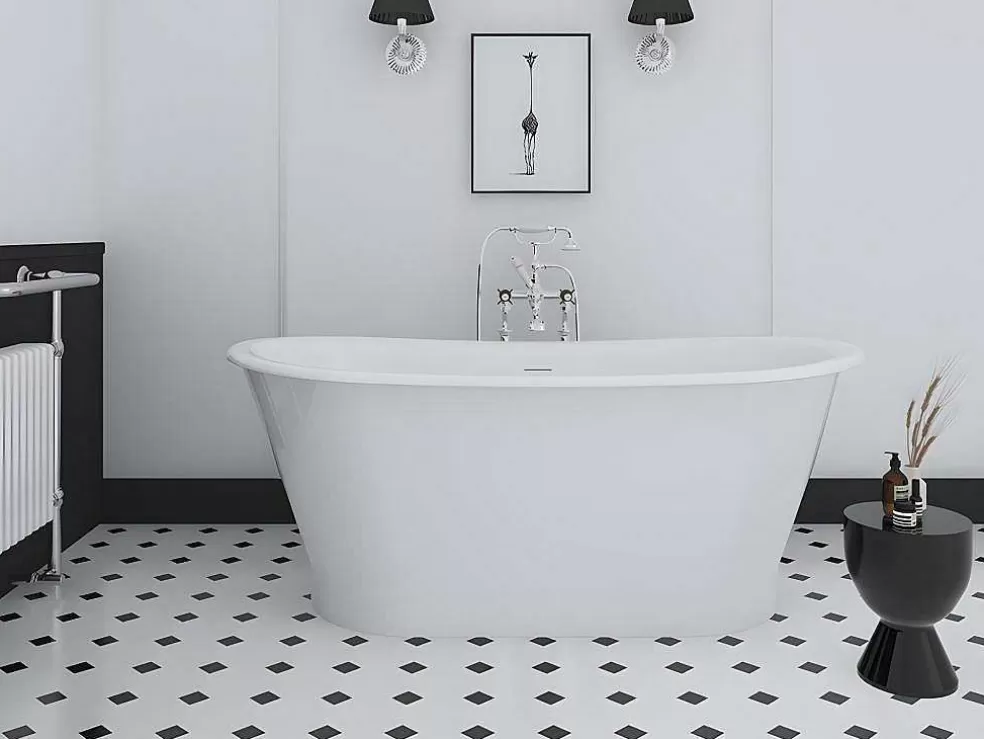 Shower & Design Banheira Clássica Oval Estilo Retro De 180 L, Dimensoes 150 X 74 X 63 Cm Cor Branco Em Acrilico - Pelmato* Banheira De Pousar
