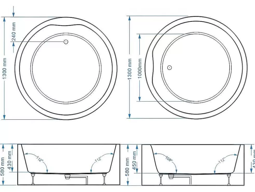 Shower & Design Banheira Clássica Redonda 165 L 130 X 130 X 58 Cm Branco Acrilico - Laguno* Banheira De Pousar