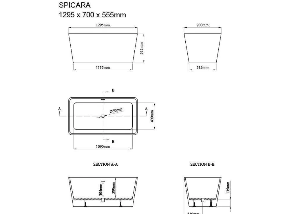 Shower & Design Banheira Clássica Retangular De 197 L Dimensoes 130 X 70 X 55 Cm Cor Branco Em Acrilico - Spicara* Banheira De Pousar