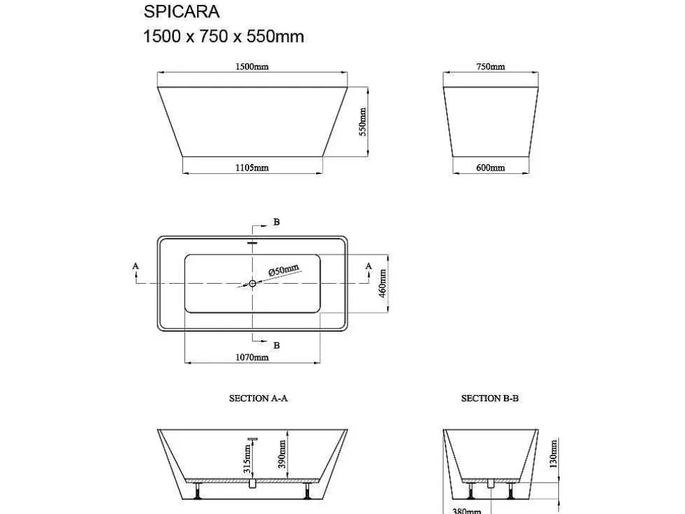 Shower & Design Banheira Clássica Retangular De 208 L Dimensoes 150 X 70 X 55 Cm Cor Branco Em Acrilico - Spicara* Banheira De Pousar