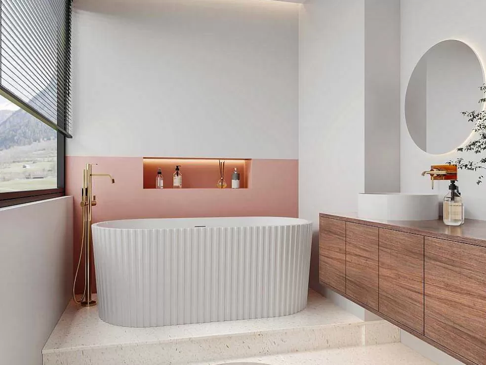 Shower & Design Banheira De Acrilico Estriada, Branco Brilhante, 220 L, 150 X 75 X 58 Cm - Aliena* Banheira De Pousar