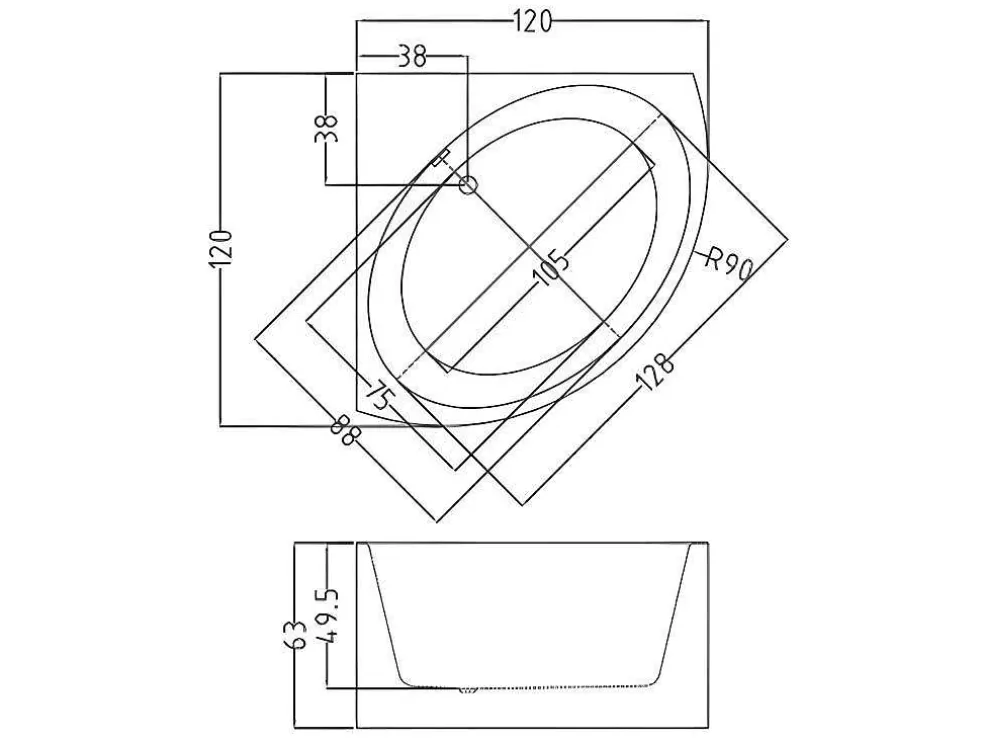 Shower & Design Banheira De Canto 198 L 120 X 120 X 63 Cm Branco Acrilico - Cobitis* Banheira De Canto