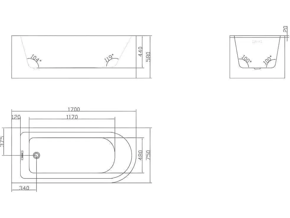 Shower & Design Banheira De Canto 240 L, 170 X 75 X 58 Cm Preta, Canto Esquerdo - Anika* Banheira De Canto