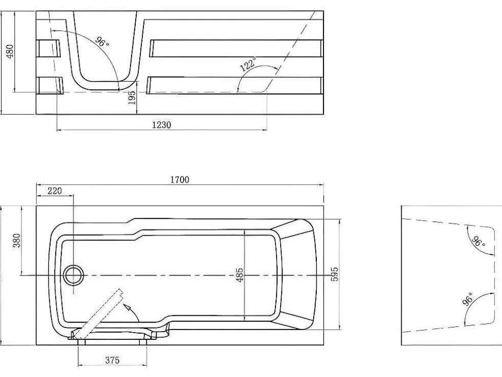 Shower & Design Banheira De Canto Com Porta 170 X 76 X 61 Cm E 235 L - Canto Esquerdo - Servee* Banheira De Canto