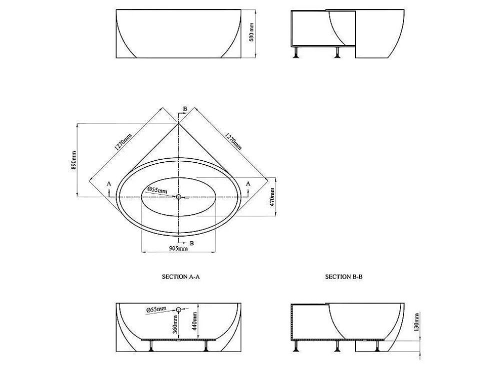 Shower & Design Banheira De Canto De 197 L, Dimensoes 127 X 127 X 58 Cm Cor Branco Em Acrilico - Gourami* Banheira De Canto